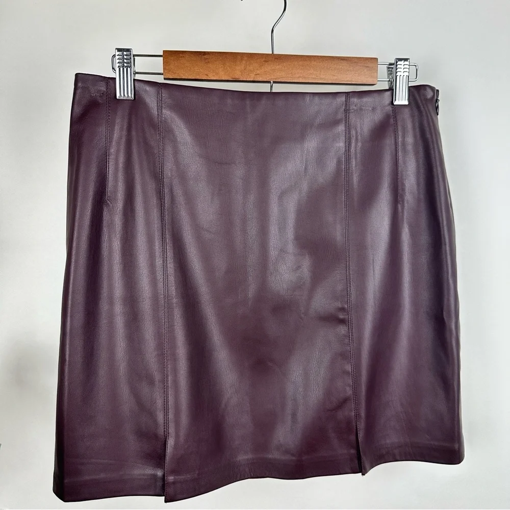 Topshop Faux Leather Mini Skirt Oxblood Slit Y2K Trendy